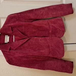 Bloomingdales Suede Leather Jacket in a Pink/Red Color